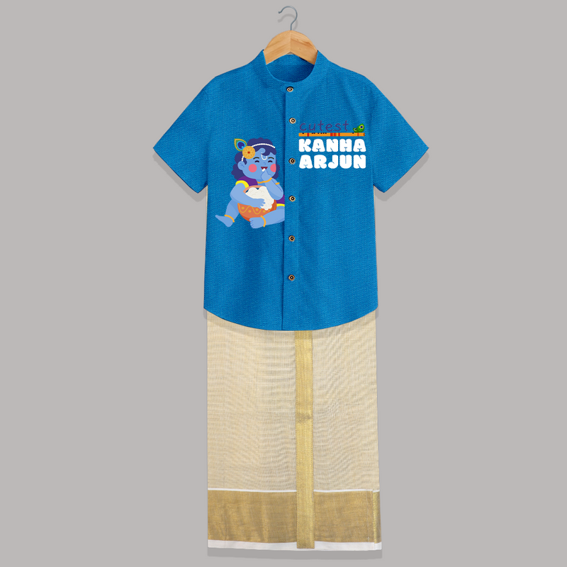 Cutest Kanna Customised Shirt And Dhoti for kids - ROYAL BLUE - 0 - 6 Months Old (Chest-23") (Dhoti length-14")