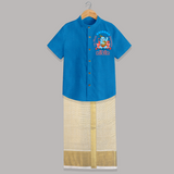 My First Krishna Jayanthi Customised Shirt And Dhoti for kids - ROYAL BLUE - 0 - 6 Months Old (Chest-23") (Dhoti length-14")