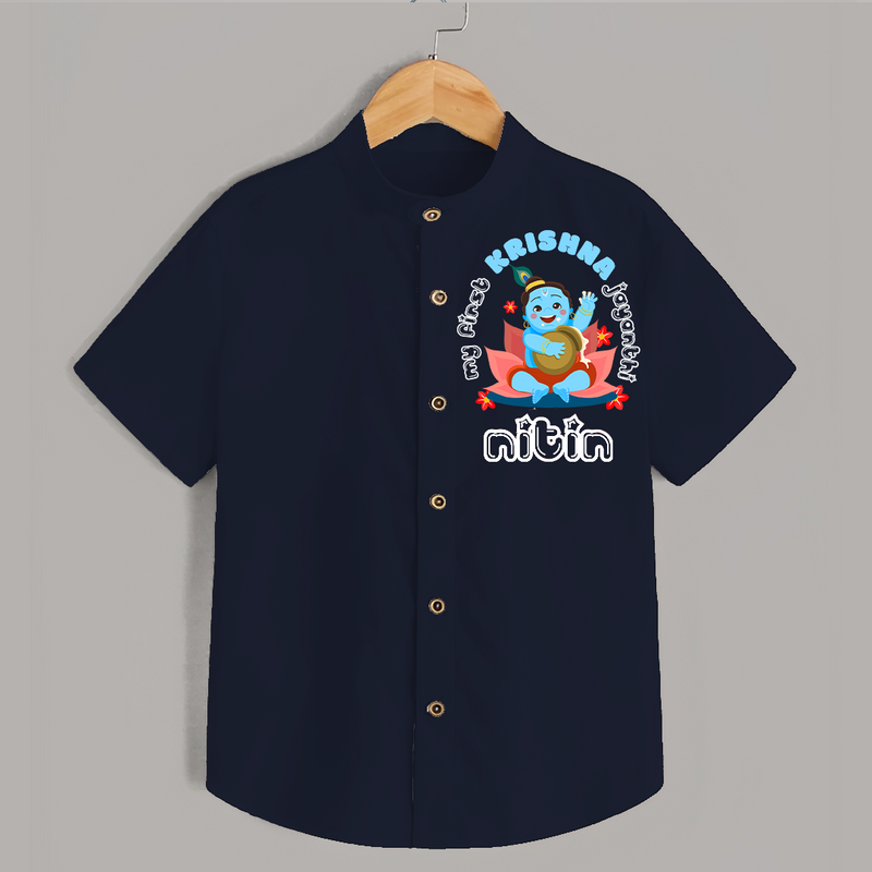 My First Krishna Jayanthi Customised Shirt for kids - NAVY BLUE - 0 - 6 Months Old (Chest 23")