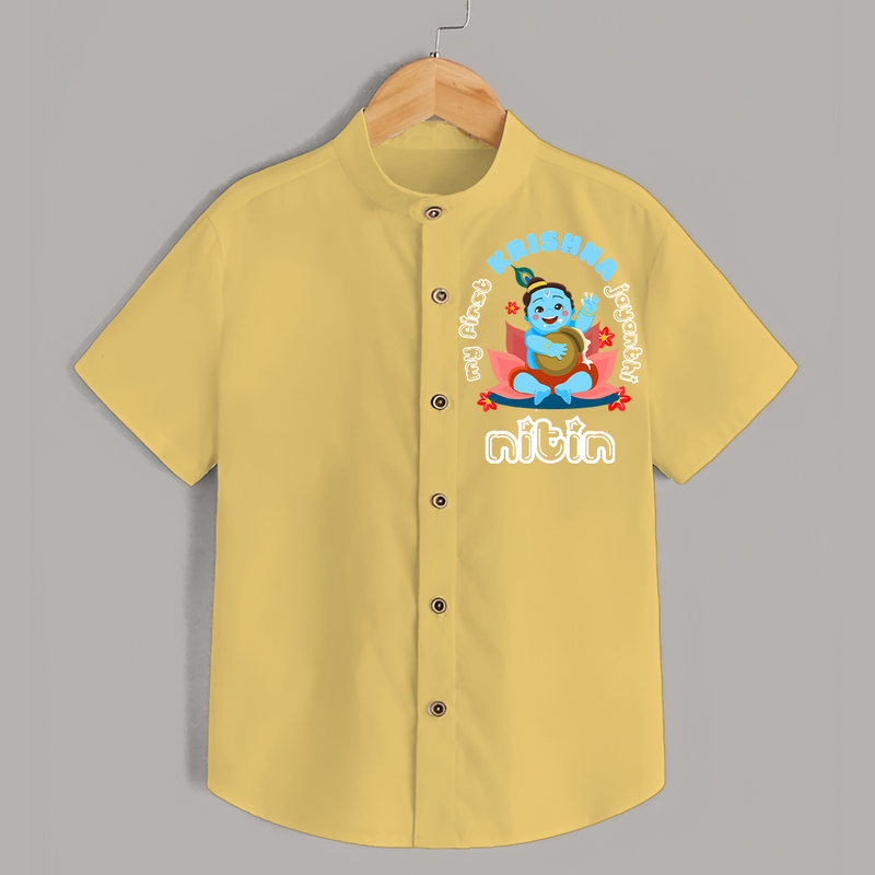 My First Krishna Jayanthi Customised Shirt for kids - YELLOW - 0 - 6 Months Old (Chest 23")