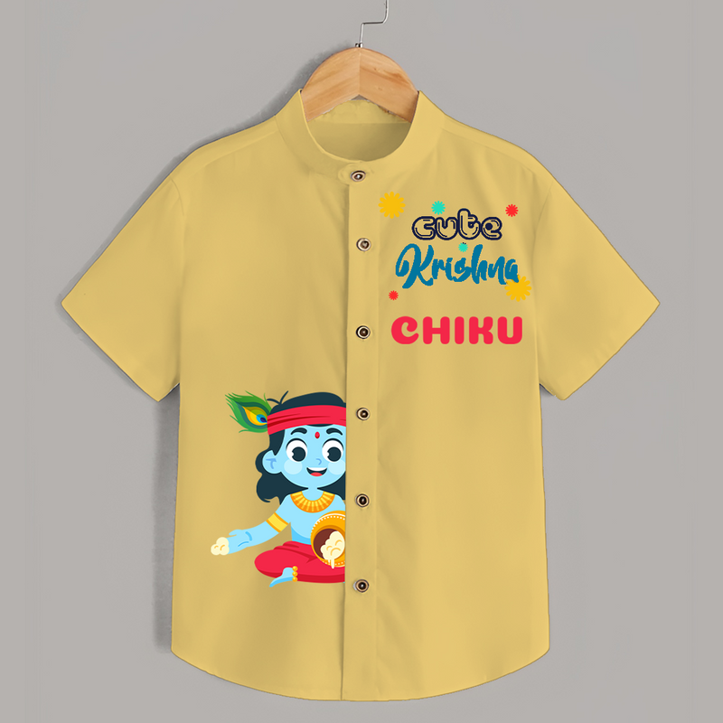 Cute Krishna Customised Shirt for kids - YELLOW - 0 - 6 Months Old (Chest 23")