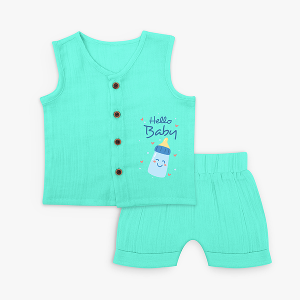 Hello Baby Blue Bottle - Cute Newborn Jabla Set - AQUA GREEN - 0 - 3 Months Old (Chest 9.8")