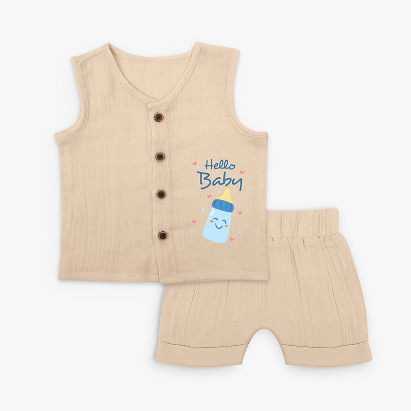 Hello Baby Blue Bottle - Cute Newborn Jabla Set - CREAM - 0 - 3 Months Old (Chest 9.8")