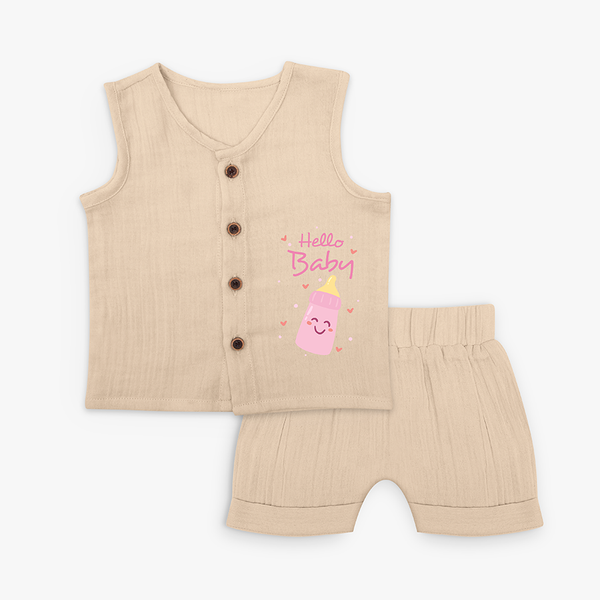 Hello Baby Pink Bottle - Cute Newborn Jabla Set - CREAM - 0 - 3 Months Old (Chest 9.8")