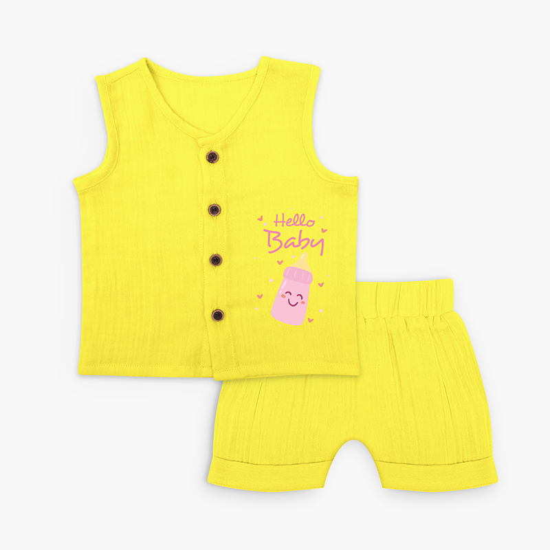 Hello Baby Pink Bottle - Cute Newborn Jabla Set - YELLOW - 0 - 3 Months Old (Chest 9.8")