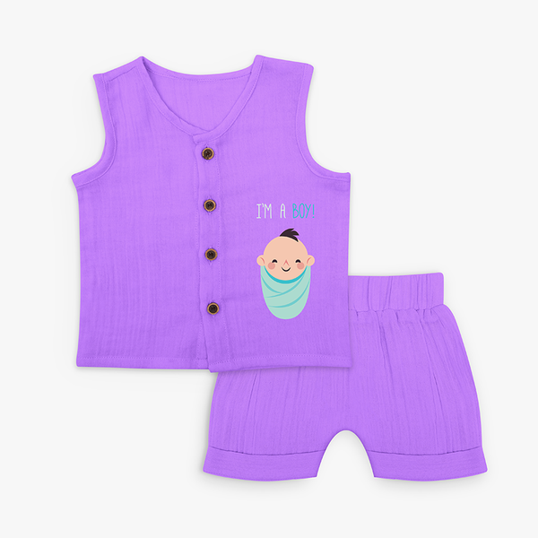 I'm a Boy Swaddle Jabla Set - PURPLE - 0 - 3 Months Old (Chest 9.8")