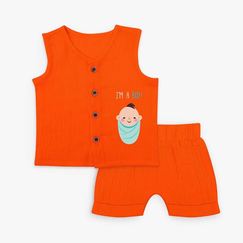 I'm a Boy Swaddle Jabla Set - TANGERINE - 0 - 3 Months Old (Chest 9.8")