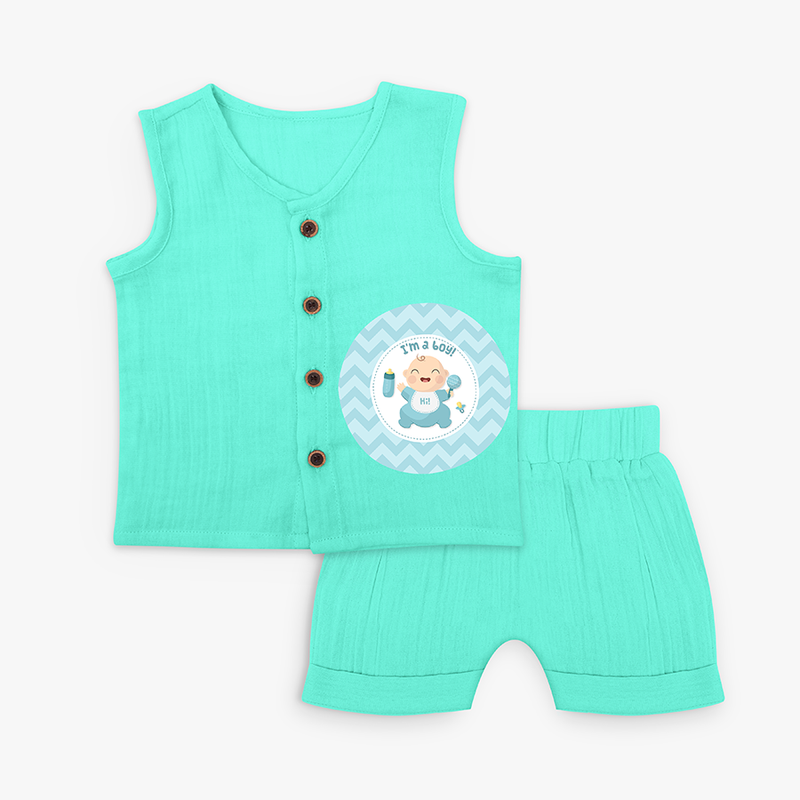 Hi! I'm a Boy - Newborn Jabla Set - AQUA GREEN - 0 - 3 Months Old (Chest 9.8")