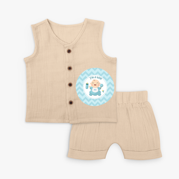 Hi! I'm a Boy - Newborn Jabla Set - CREAM - 0 - 3 Months Old (Chest 9.8")