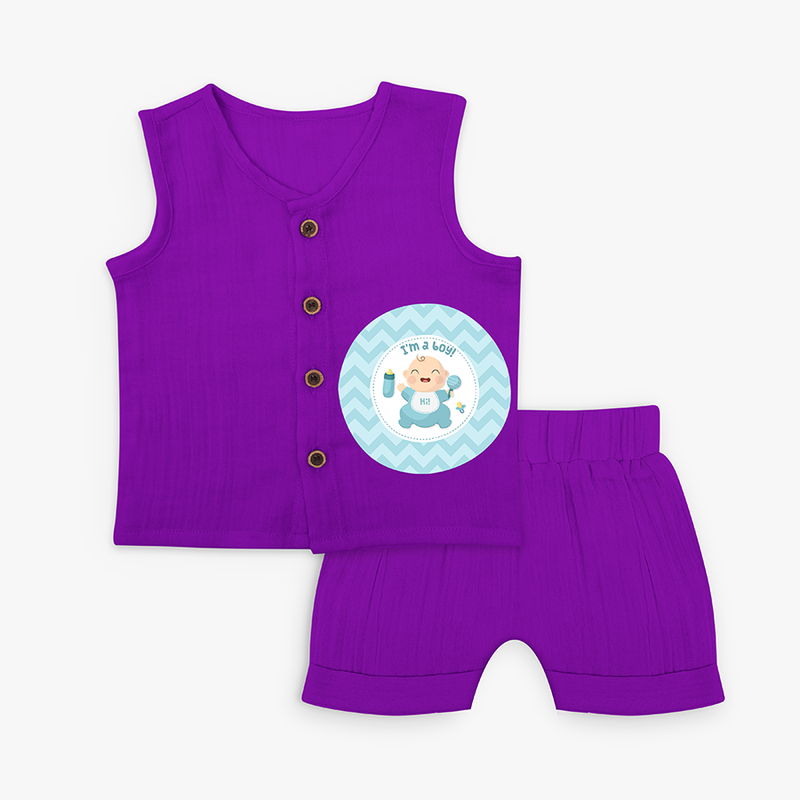 Hi! I'm a Boy - Newborn Jabla Set - ROYAL PURPLE - 0 - 3 Months Old (Chest 9.8")