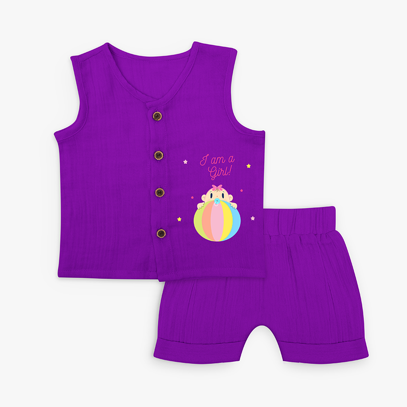 I am a Girl - Newborn Jabla Set - ROYAL PURPLE - 0 - 3 Months Old (Chest 9.8")