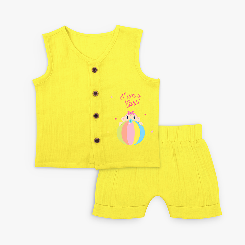 I am a Girl - Newborn Jabla Set - YELLOW - 0 - 3 Months Old (Chest 9.8")