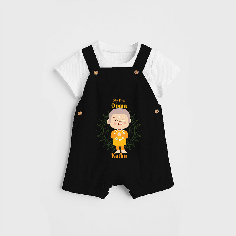 My First Onam - Customized Dungaree Set For boys - BLACK - 0 - 5 Months Old (Chest 17")