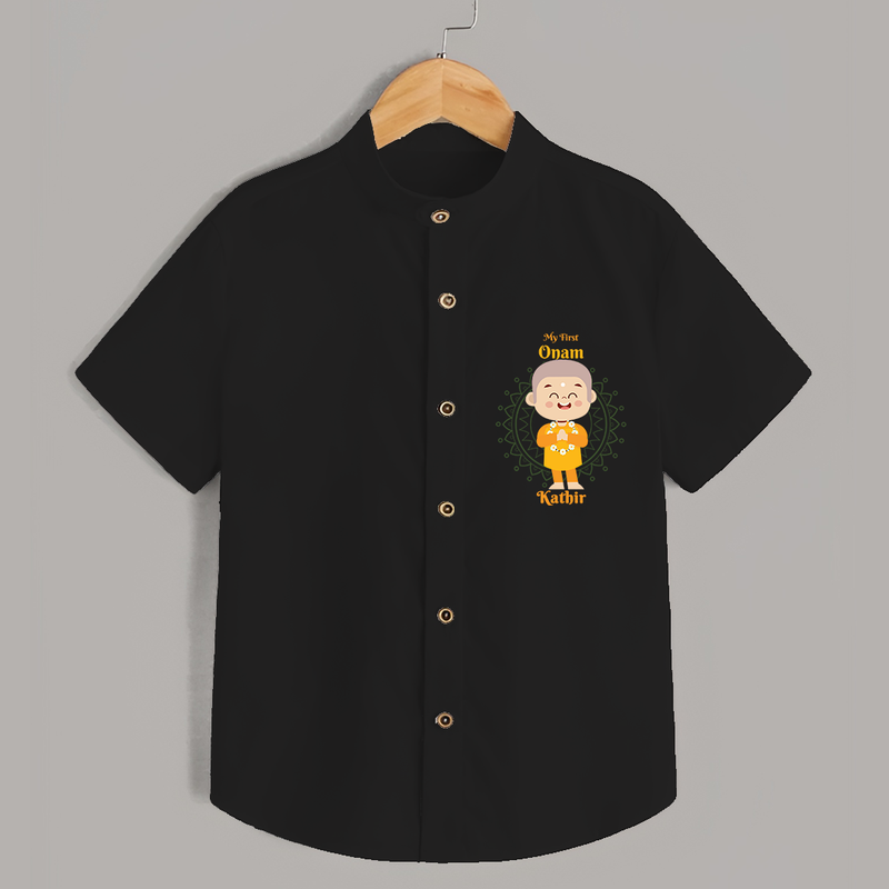 My First Onam - Customized Shirt For boys - BLACK - 0 - 6 Months Old (Chest 23")