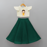 My First Onam - Customized Crop Top And Skirt For Girls - BOTTLE GREEN - 6 - 9 Months Old (Chest 20" , Frock Waist 20")