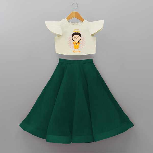 My First Onam - Customized Crop Top And Skirt For Girls - BOTTLE GREEN - 6 - 9 Months Old (Chest 20" , Frock Waist 20")