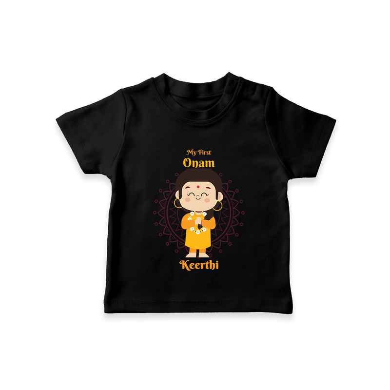 My First Onam - Customized TShirt For Girls - BLACK - 0-5 Months Old (Chest 17")