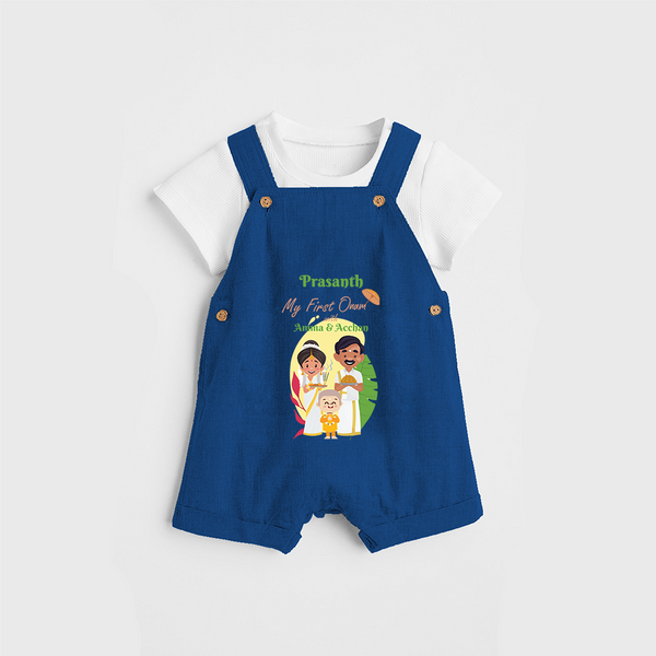 My First Onam With Amma & Acchan  - Customized Dungaree Set For boys - COBALT BLUE - 0 - 5 Months Old (Chest 17")