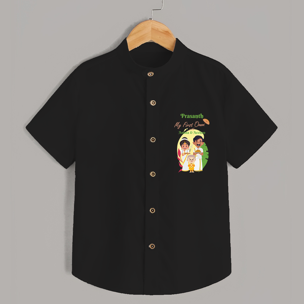 My First Onam With Amma & Acchan  - Customized Shirt For boys - BLACK - 0 - 6 Months Old (Chest 23")