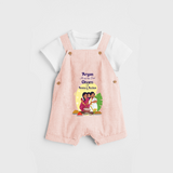 It's My First Onam With Amma & Acchan - Customized Dungaree Set For kids - PEACH - 0 - 5 Months Old (Chest 17")