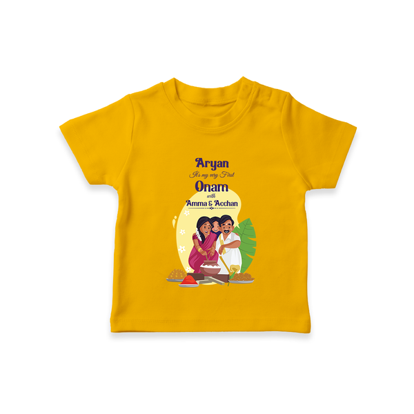 It's My First Onam With Amma & Acchan - Customized TShirt For kids - CHROME YELLOW - 0-5 Months Old (Chest 17")