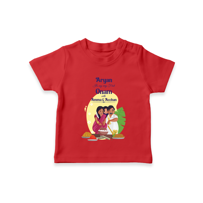 It's My First Onam With Amma & Acchan - Customized TShirt For kids - RED - 0-5 Months Old (Chest 17")