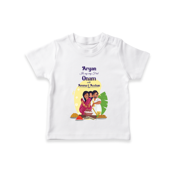 It's My First Onam With Amma & Acchan - Customized TShirt For kids - WHITE - 0-5 Months Old (Chest 17")