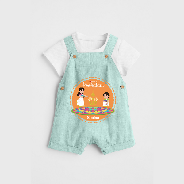 I Love Pookolam - Customized Dungaree Set For Girls - ARCTIC BLUE - 0 - 5 Months Old (Chest 17")