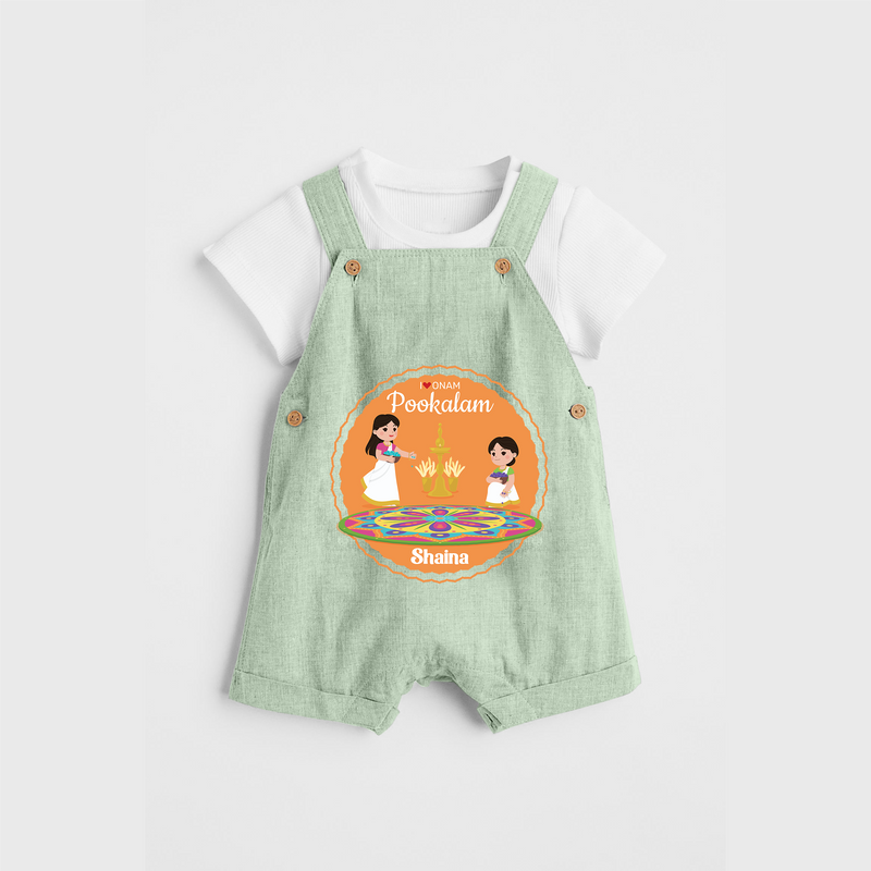 I Love Pookolam - Customized Dungaree Set For Girls - MINT GREEN - 0 - 5 Months Old (Chest 17")