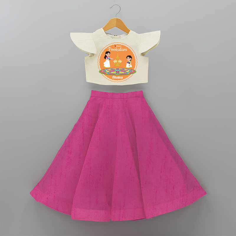 I Love Pookolam - Customized Crop Top And Skirt For Girls - FUSCHIA - 6 - 9 Months Old (Chest 20" , Frock Waist 20")