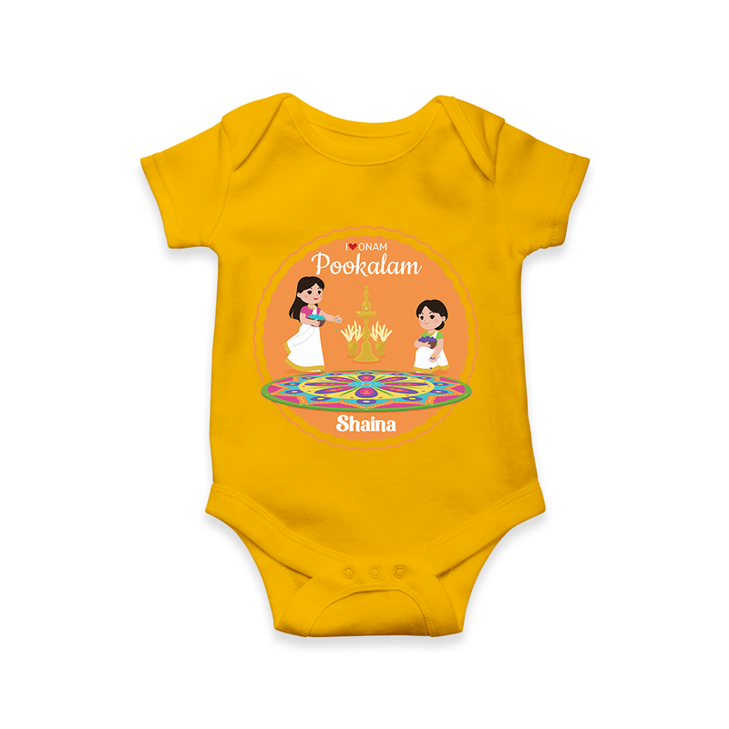 I Love Pookolam - Customized Romper For Girls - CHROME YELLOW - 0 - 3 Months Old (Chest 16")