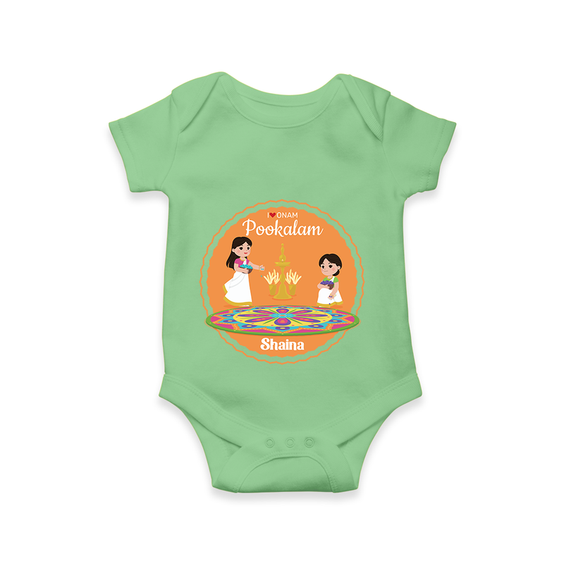 I Love Pookolam - Customized Romper For Girls - GREEN - 0 - 3 Months Old (Chest 16")