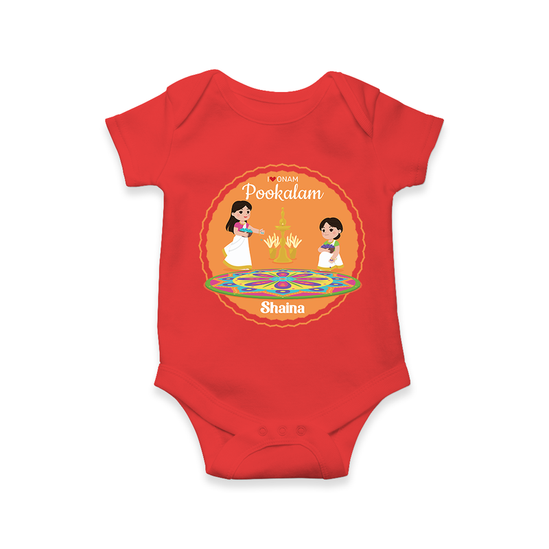 I Love Pookolam - Customized Romper For Girls - RED - 0 - 3 Months Old (Chest 16")