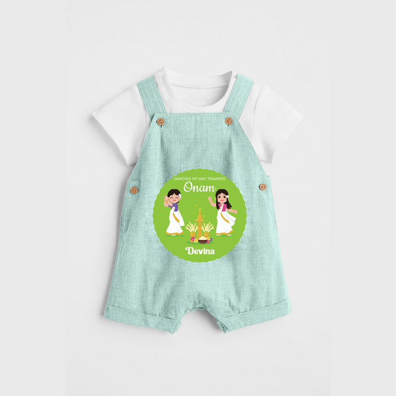 Dancing My Way Towards Onam - Customized Dungaree Set For Girls - ARCTIC BLUE - 0 - 5 Months Old (Chest 17")