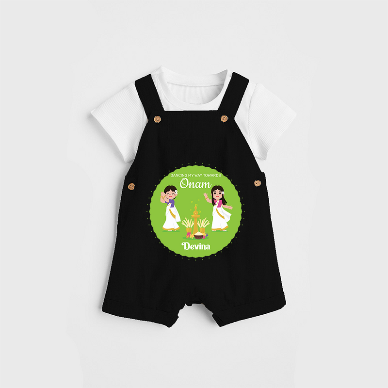 Dancing My Way Towards Onam - Customized Dungaree Set For Girls - BLACK - 0 - 5 Months Old (Chest 17")