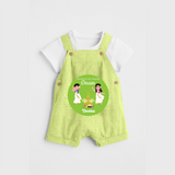 Dancing My Way Towards Onam - Customized Dungaree Set For Girls - PASTEL GREEN - 0 - 5 Months Old (Chest 17")