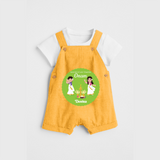 Dancing My Way Towards Onam - Customized Dungaree Set For Girls - PASTEL YELLOW - 0 - 5 Months Old (Chest 17")