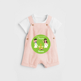 Dancing My Way Towards Onam - Customized Dungaree Set For Girls - PEACH - 0 - 5 Months Old (Chest 17")