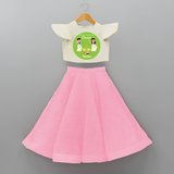 Dancing My Way Towards Onam - Customized Crop Top And Skirt For Girls - PINK - 6 - 9 Months Old (Chest 20" , Frock Waist 20")