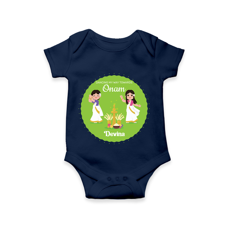 Dancing My Way Towards Onam - Customized Romper For Girls - NAVY BLUE - 0 - 3 Months Old (Chest 16")