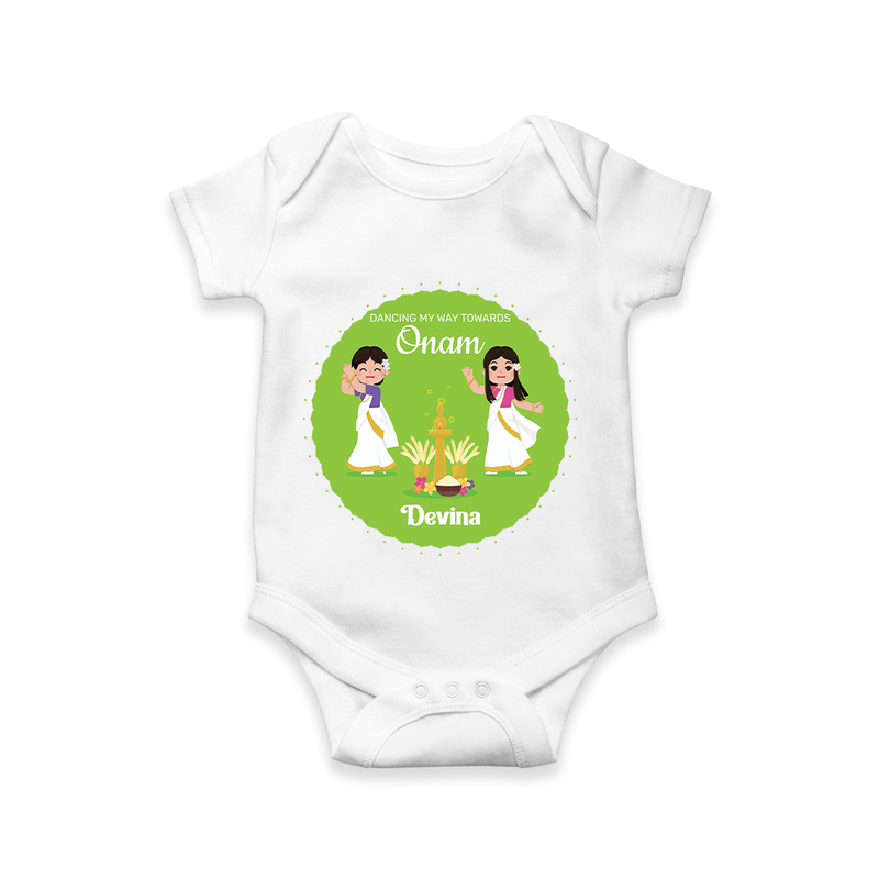 Dancing My Way Towards Onam - Customized Romper For Girls - WHITE - 0 - 3 Months Old (Chest 16")