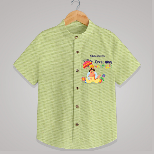 Hail The Great King Mahabali - Customized Shirt For Kids - PASTEL GREEN - 0 - 6 Months Old (Chest 23")