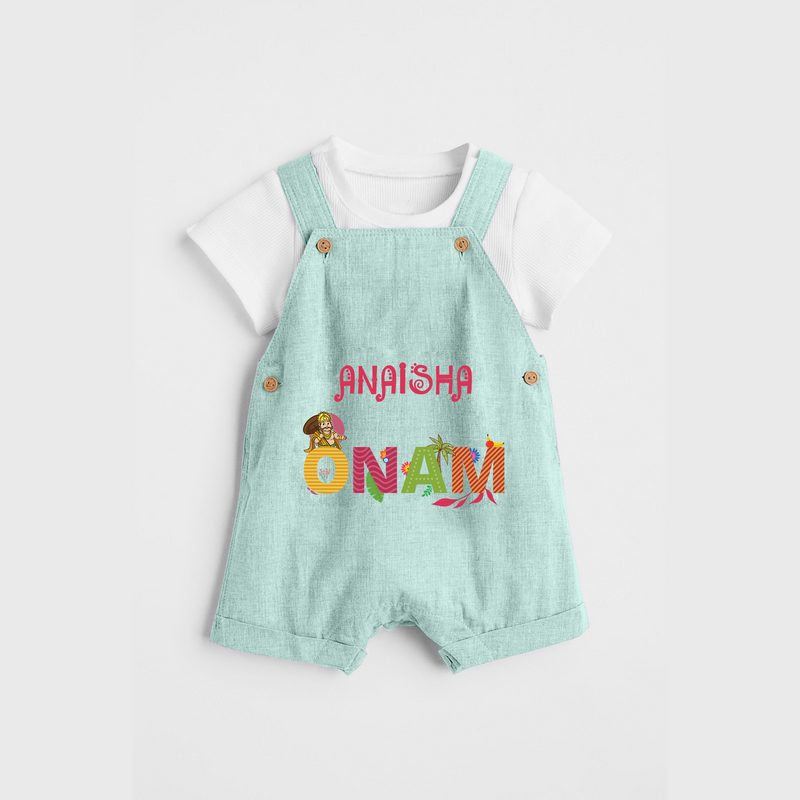 Onam - Customized Dungaree Set For Kids - ARCTIC BLUE - 0 - 5 Months Old (Chest 17")