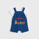 Onam - Customized Dungaree Set For Kids - COBALT BLUE - 0 - 5 Months Old (Chest 17")