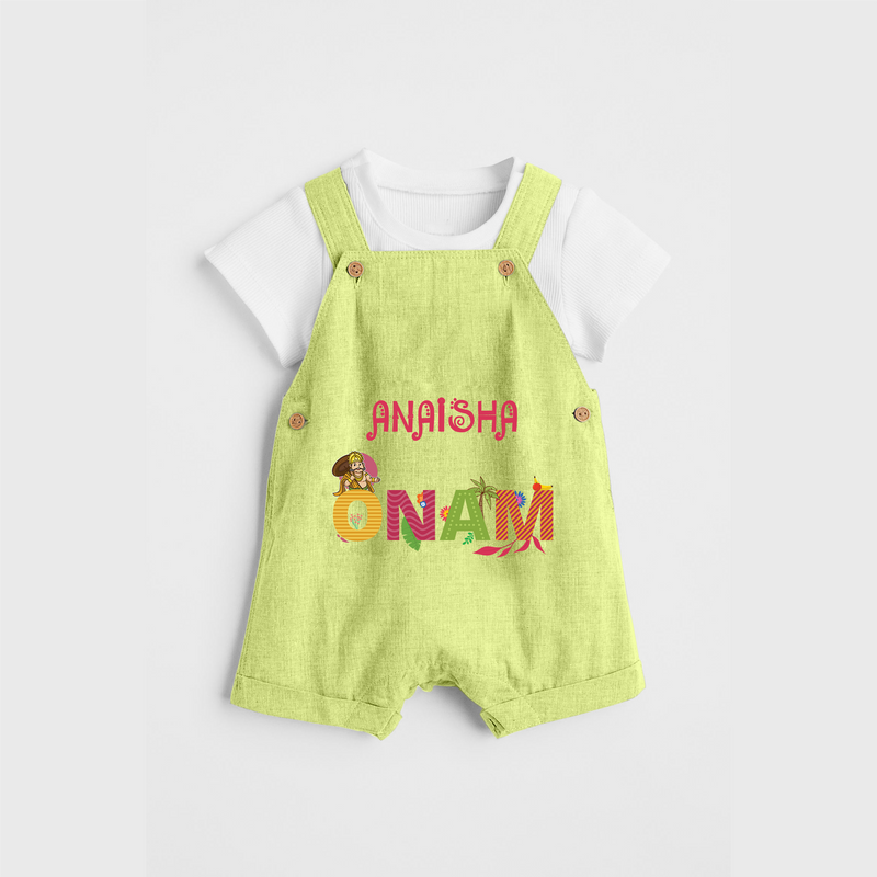 Onam - Customized Dungaree Set For Kids - PASTEL GREEN - 0 - 5 Months Old (Chest 17")