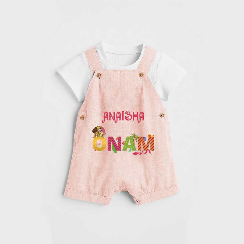 Onam - Customized Dungaree Set For Kids - PEACH - 0 - 5 Months Old (Chest 17")