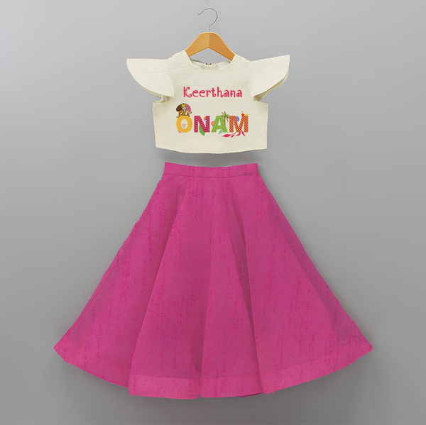 Onam - Customized Crop Top And Skirt For Girls - FUSCHIA - 6 - 9 Months Old (Chest 20" , Frock Waist 20")