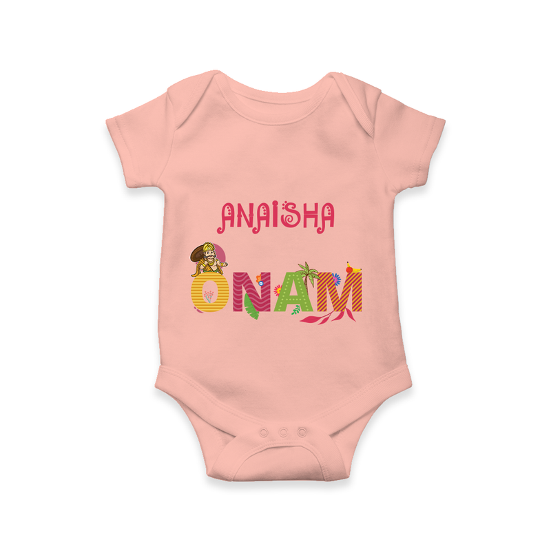 Onam - Customized Romper For Kids - PEACH - 0 - 3 Months Old (Chest 16")