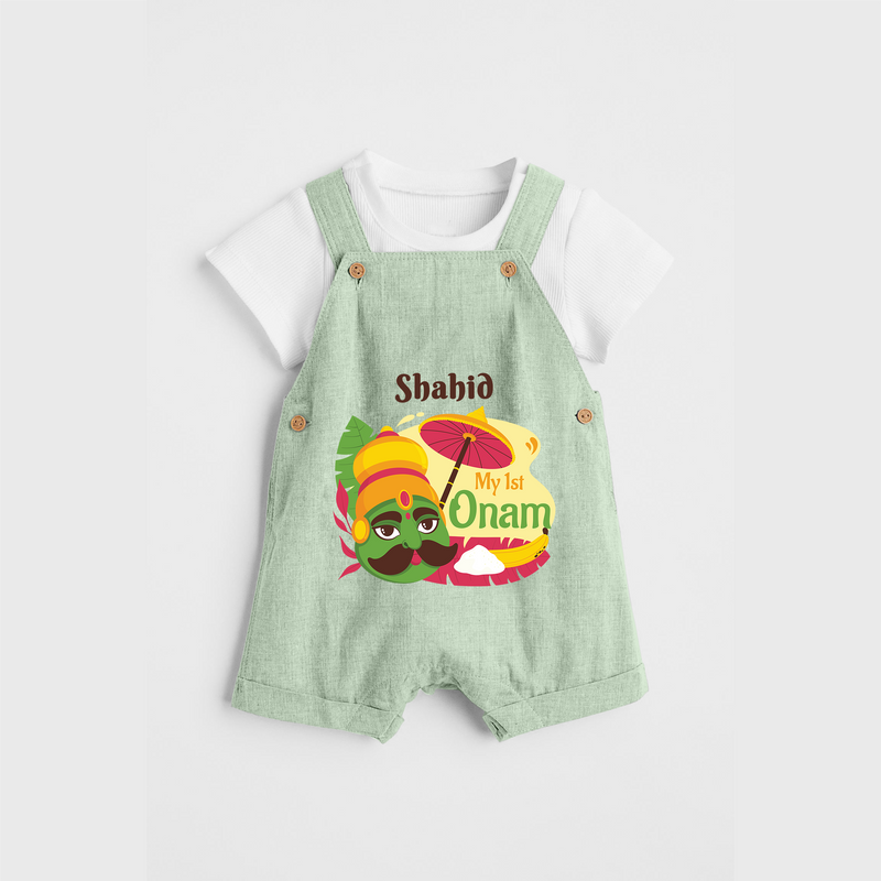 My 1st Onam - Customized Dungaree Set For Kids - MINT GREEN - 0 - 5 Months Old (Chest 17")