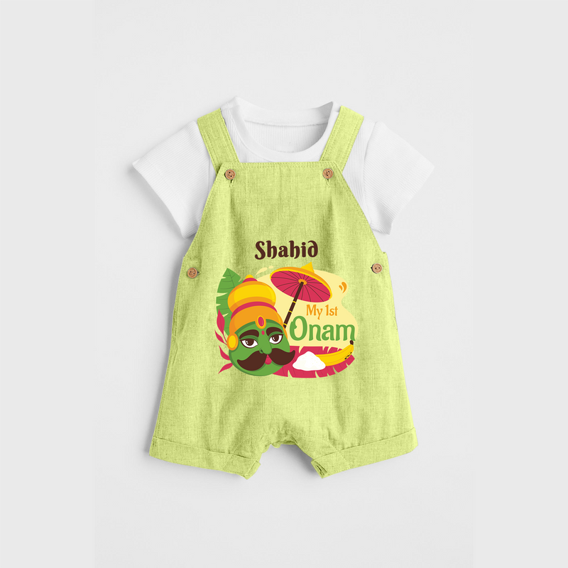 My 1st Onam - Customized Dungaree Set For Kids - PASTEL GREEN - 0 - 5 Months Old (Chest 17")